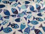 Bavlněná látka metráž - Modré ryby na bílé