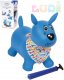 LUDI Pes baby skákací modrý set zvířátko s pumpičkou a šátkem se