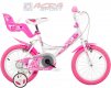ACRA Dětské kolo Dino 144 bílo-růžové 14" pro holčičky s nosičem