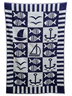 Plov osuka vestkov modr s blou kotvy, ryby, lodika